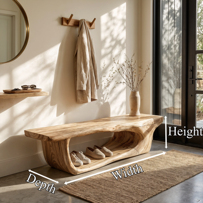 Organic Shoe Bench With Open Shoe Storage For Entryway