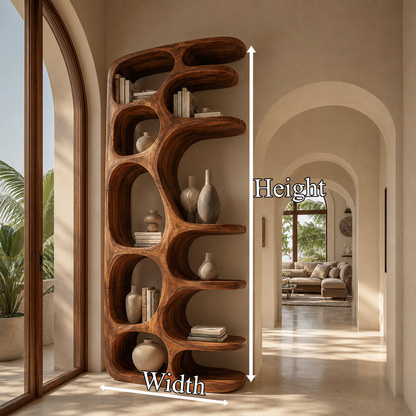 Minimalist Sculptural Bookshelf With Solid Wood Construction For Living Room