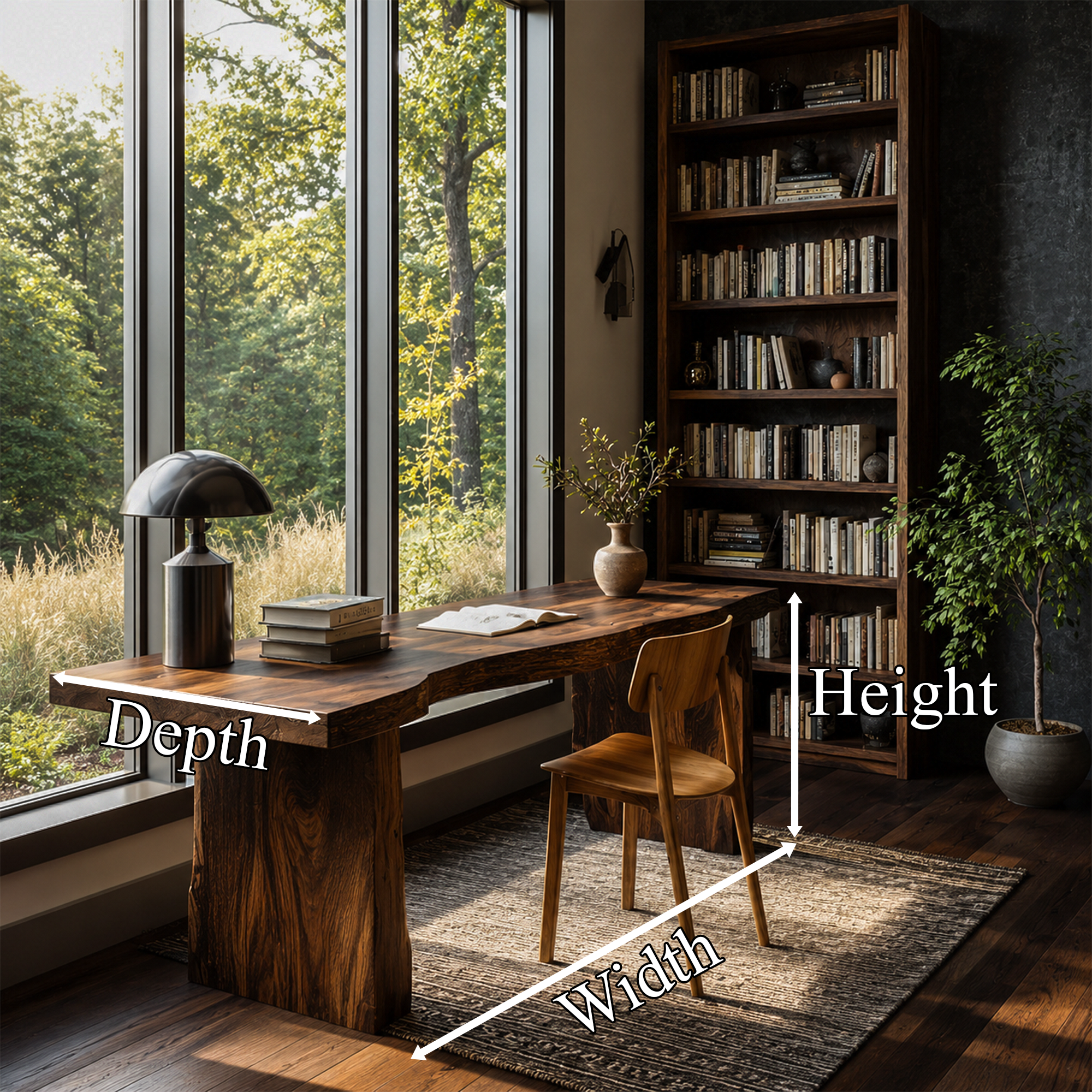 Rustic Desk With Live Edge Top And Sculptural Tree Stump Base For Home Office
