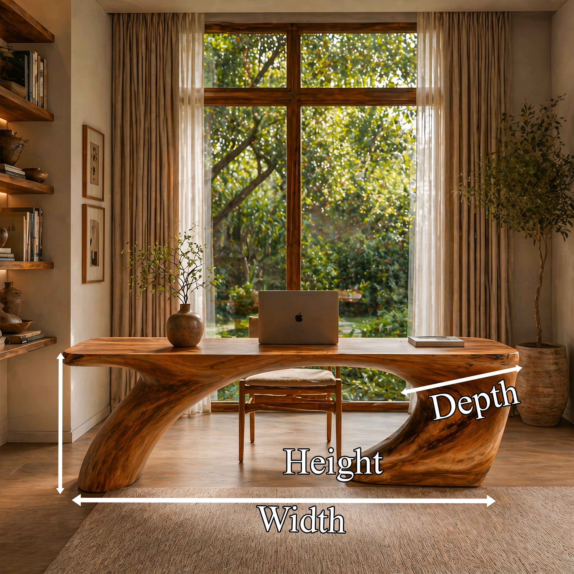 Modern Organic Desk With Sculptural Curved Wood Base And Solid Wood Top For Home Office And Workspace