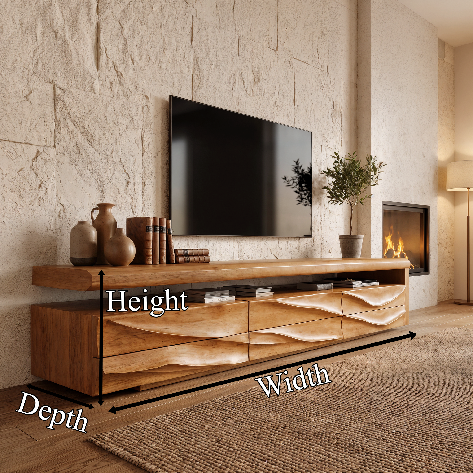Organic Modern TV Cabinet With Handcrafted Solid Wood Design For Living Room