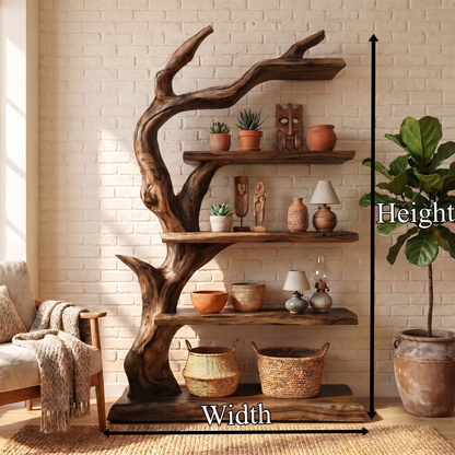 Rustic Tree Bookshelf With Handcrafted Branch Design And Open Display Shelves For Living Room
