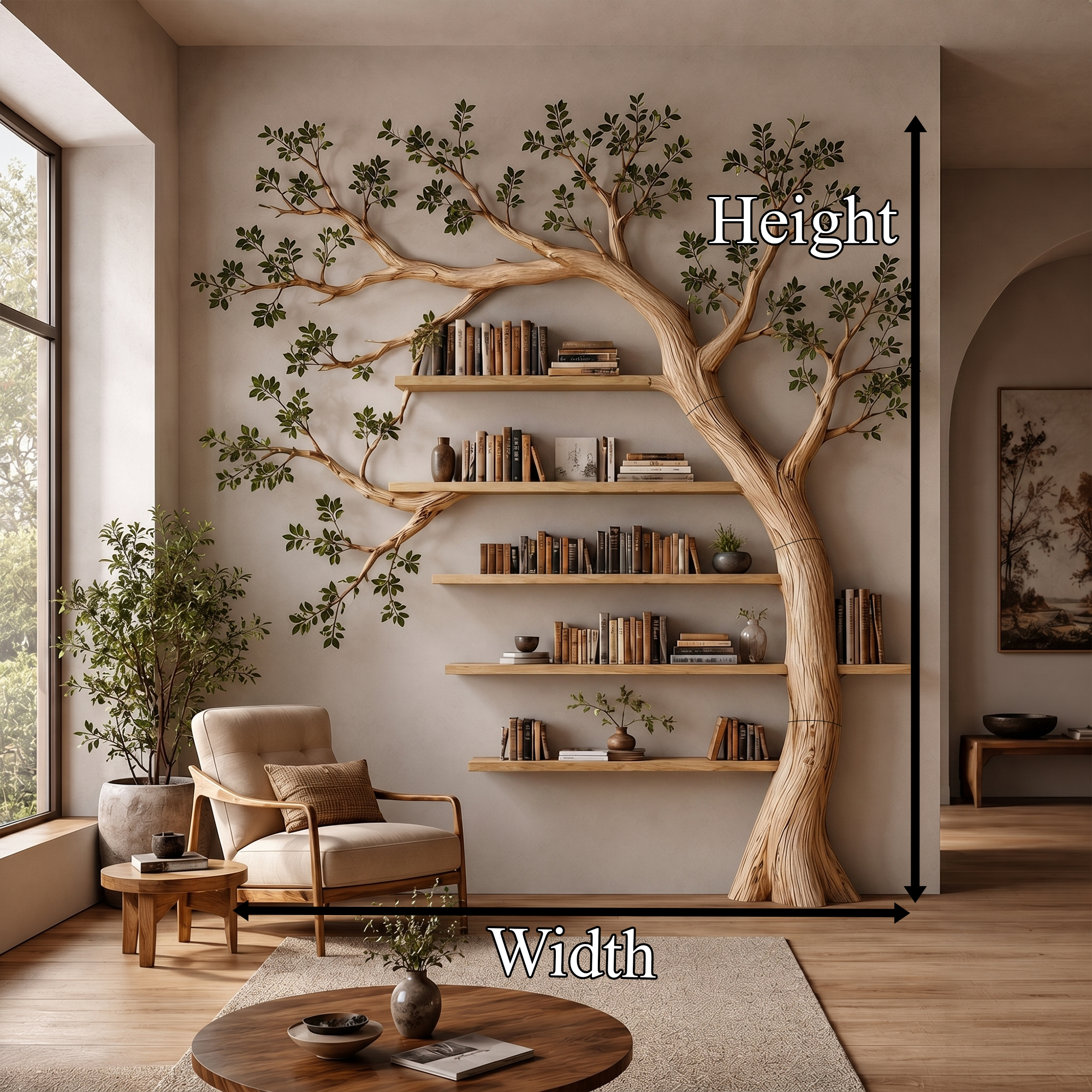Rustic Tree Bookshelf Reading Corner Home Office Library Display