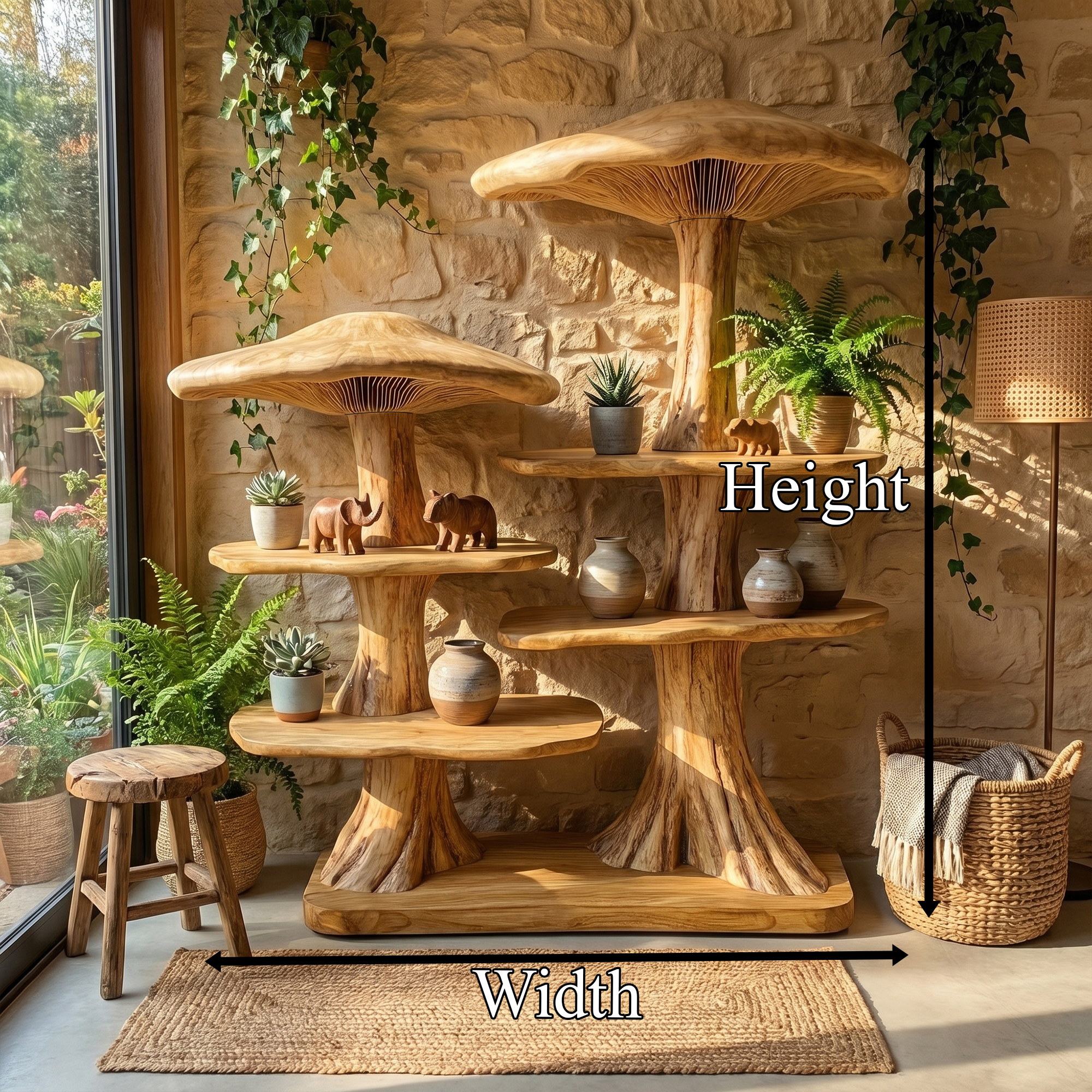 Mushroom Tree Bookshelf With Handcrafted Solid Wood Structure For Reading Corner