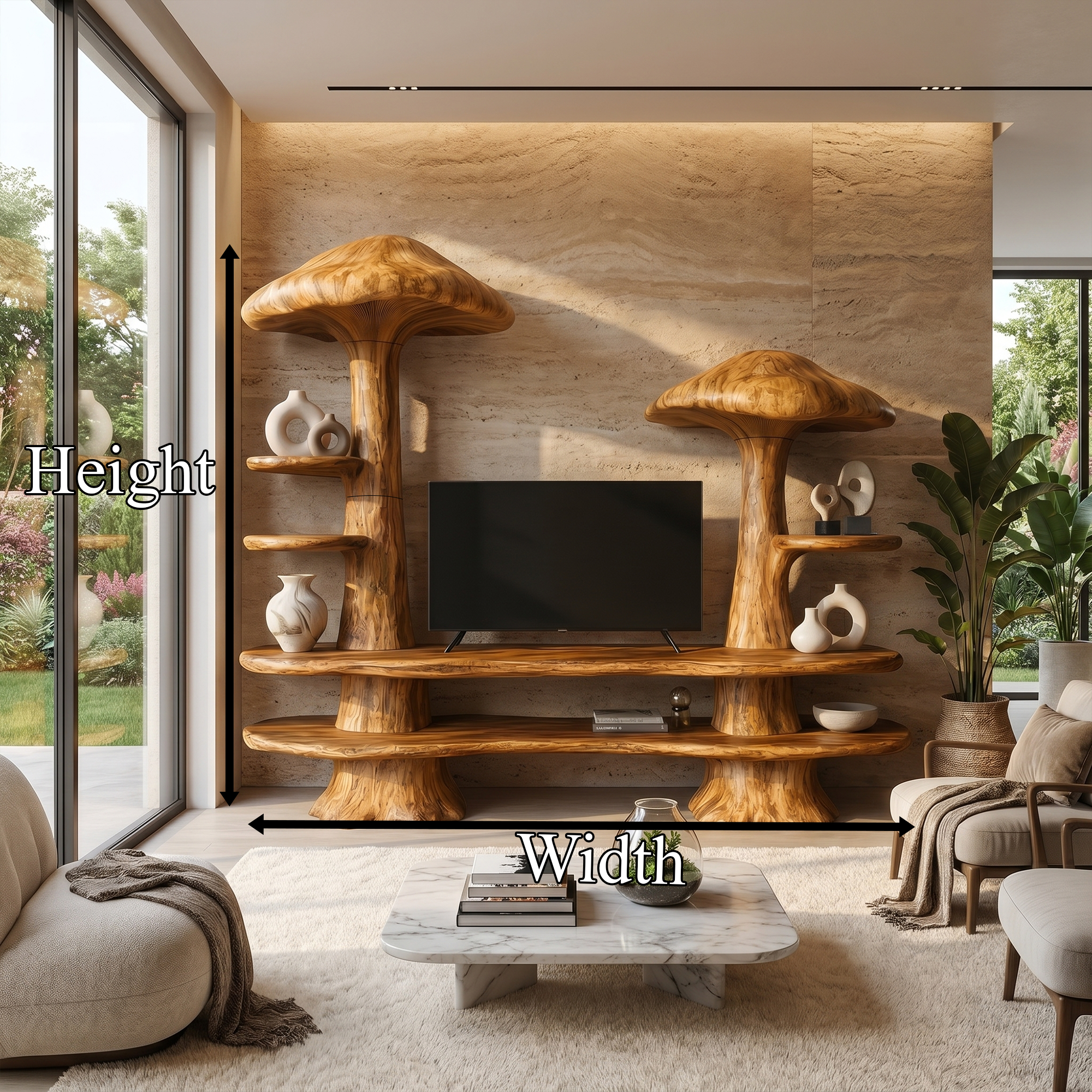 Rustic Mushroom TV Cabinet With Open Display Storage And Media Console For Living Room