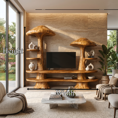 Rustic Mushroom TV Cabinet With Open Display Storage And Media Console For Living Room