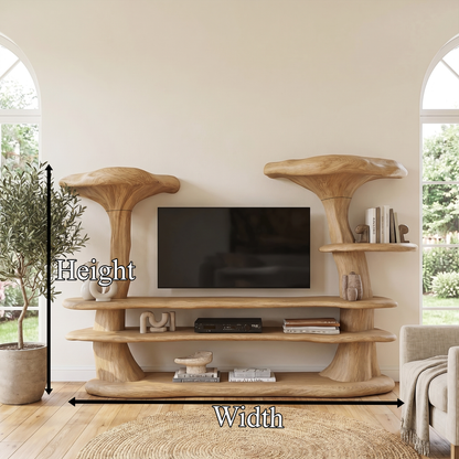 Organic Mushroom TV Stand With Sculptural Solid Wood Design For Living Room