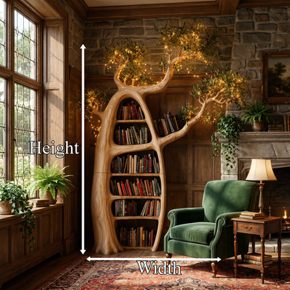 Artistic Tree Bookshelf With Illuminated Branch Crown For Living Room