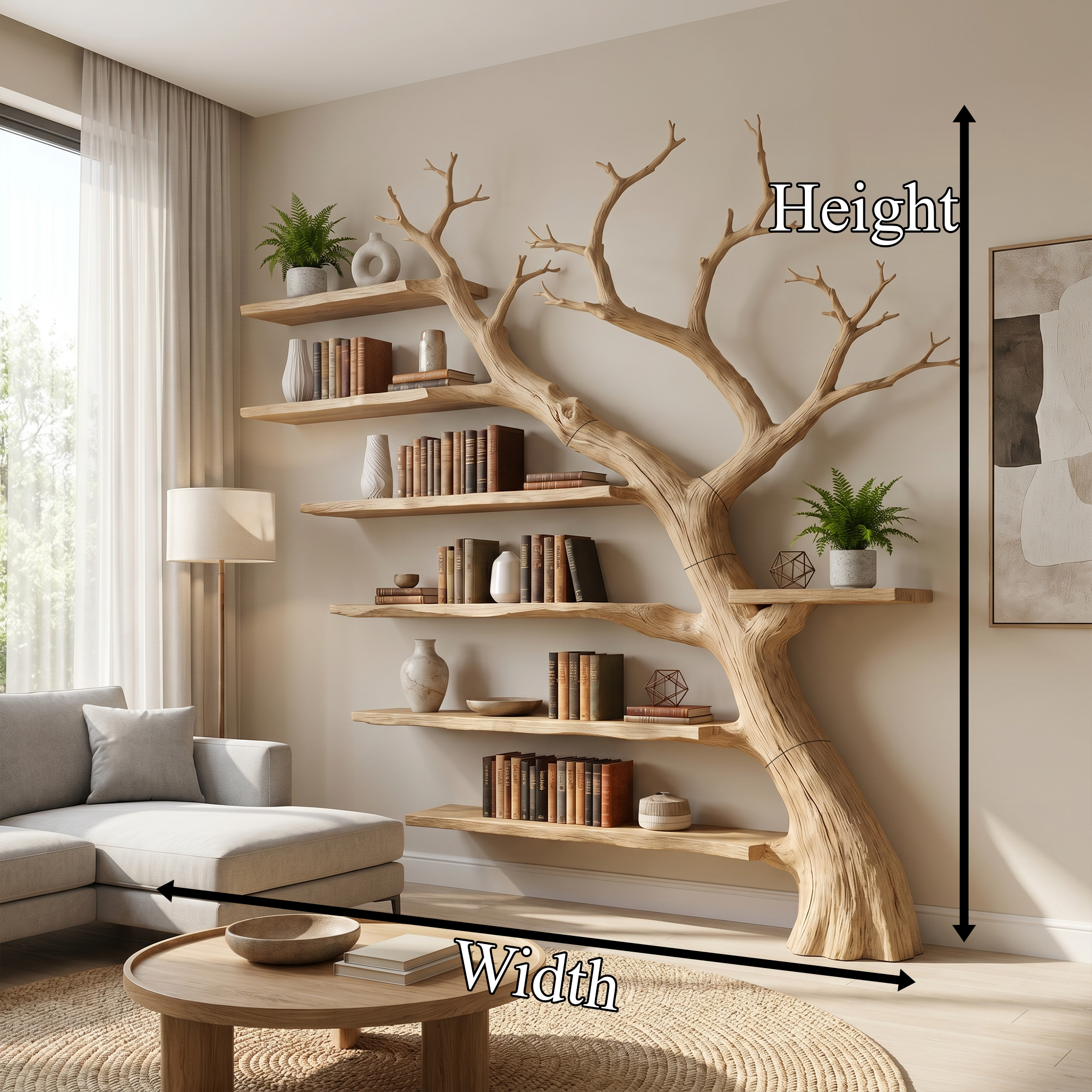 Rustic Branch Bookshelf Home Office Artistic Wall Decor