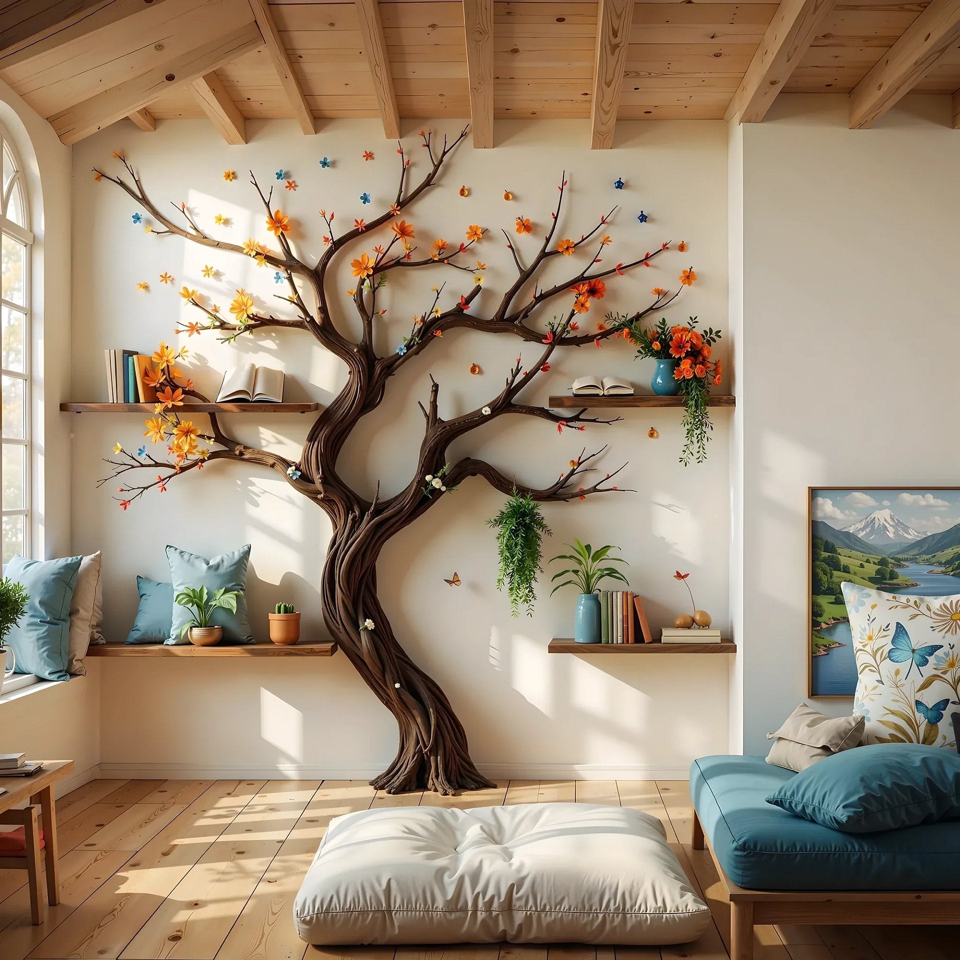 Handmade Wooden Tree Branch Bookshelf