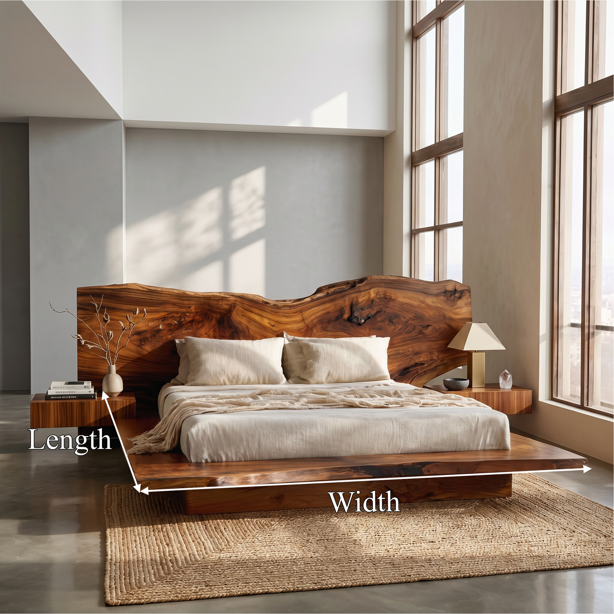 Rustic Live Edge Bed Frame With Sculptural Headboard For Bedroom