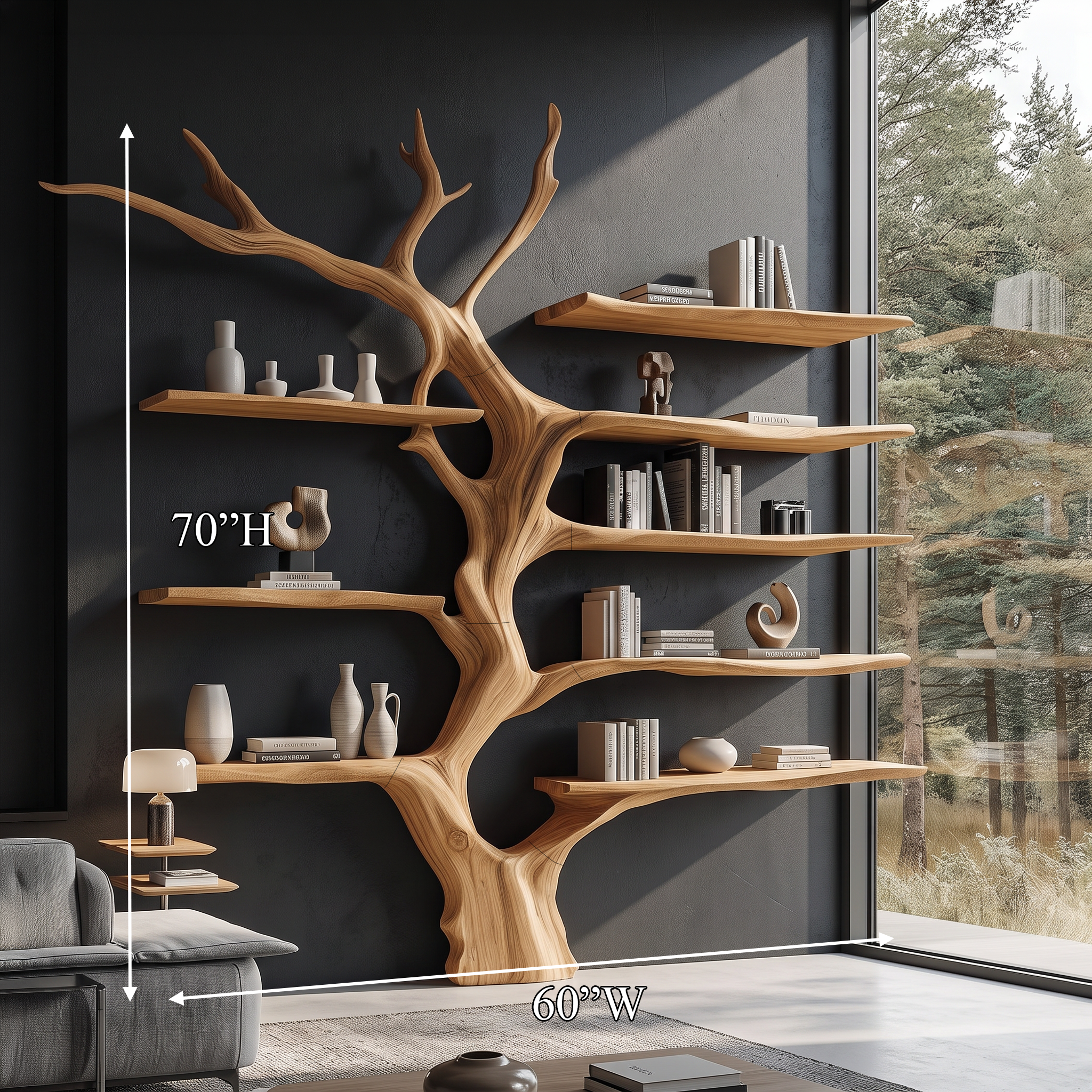 Sculptural Tree Bookcase Artistic Wooden Wall Shelf