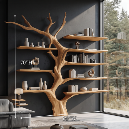 Sculptural Tree Bookcase Artistic Wooden Wall Shelf