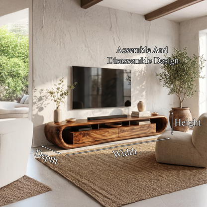 Organic TV Cabinet With Built In Storage And Rounded Curved Edges For Living Room