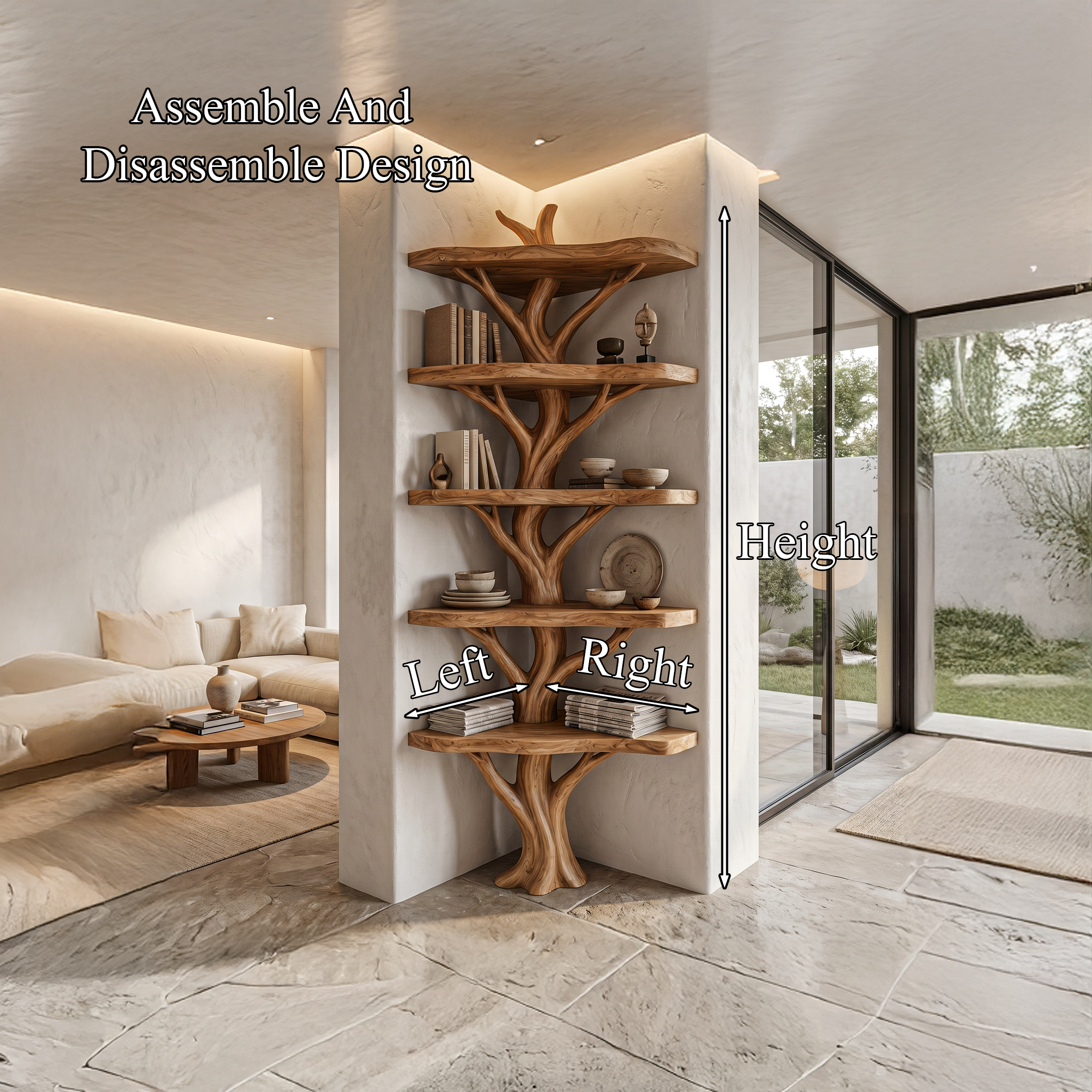 Sculptural Tree Bookshelf With Multi Tier Open Shelving For Reading Corner