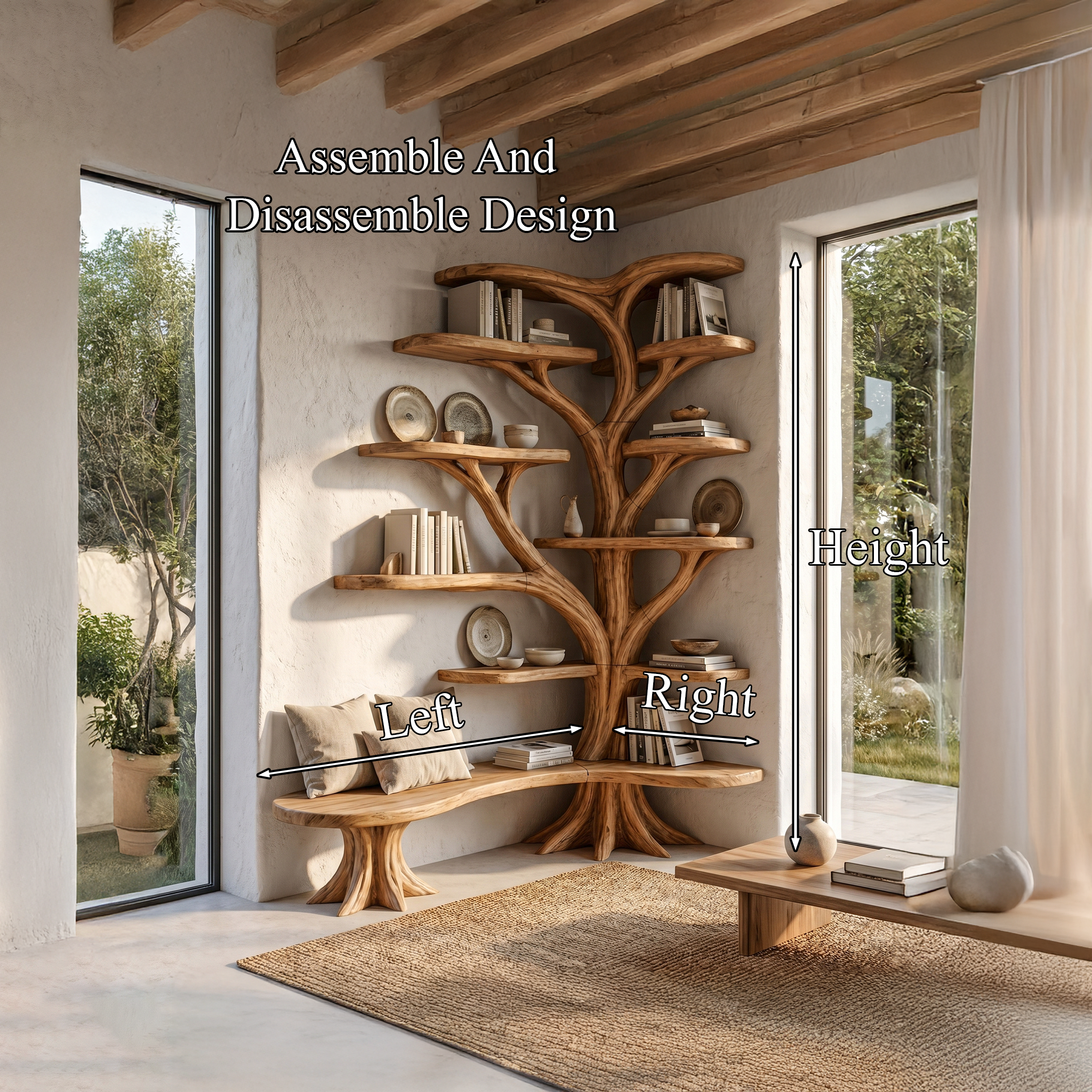 Organic Tree Bookshelf With Sculptural Branch Design And Multi Tier Display Shelves For Living Room.