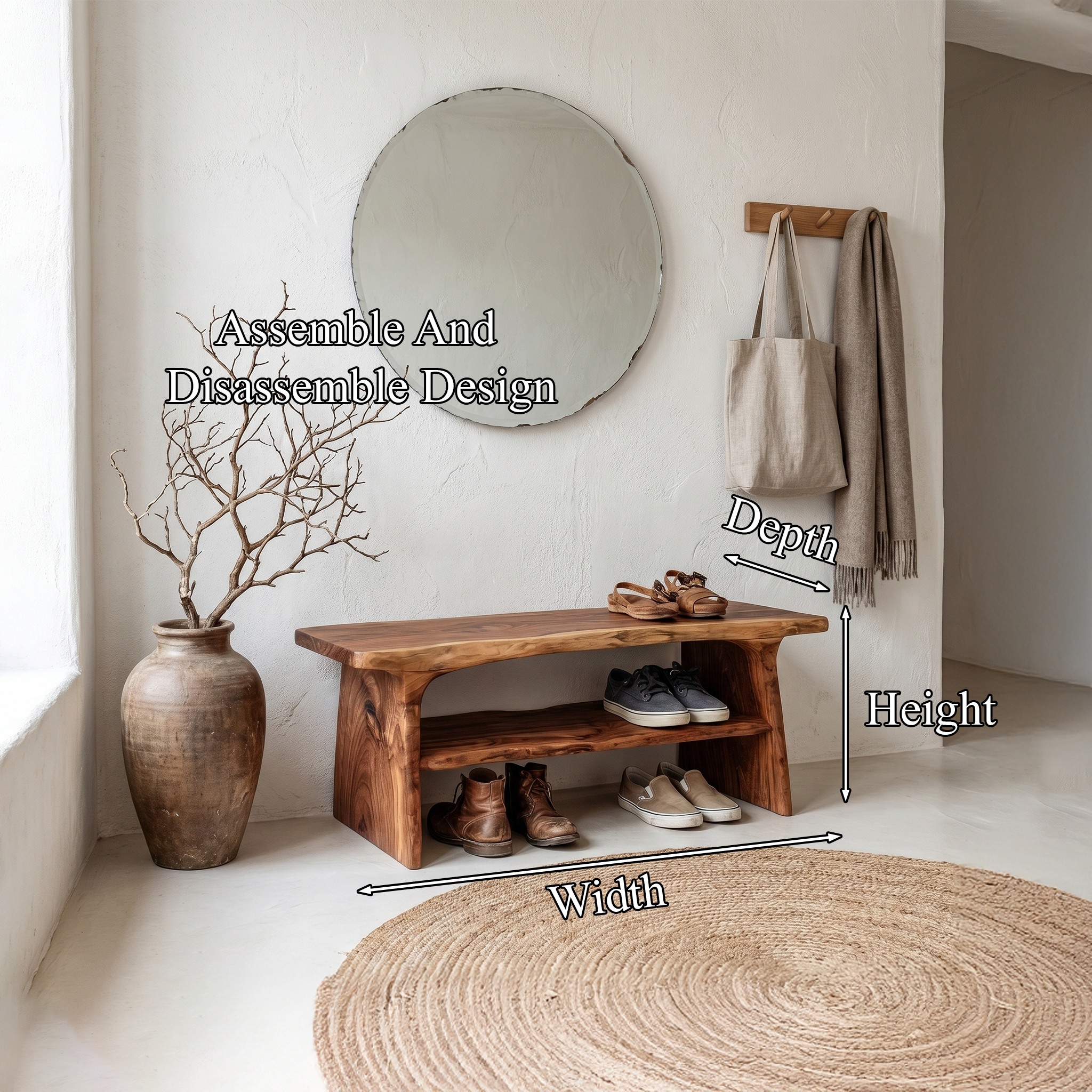 Rustic Shoe Bench With Natural Wood Storage For Entryway
