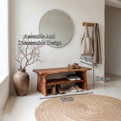 Rustic Shoe Bench With Natural Wood Storage For Entryway