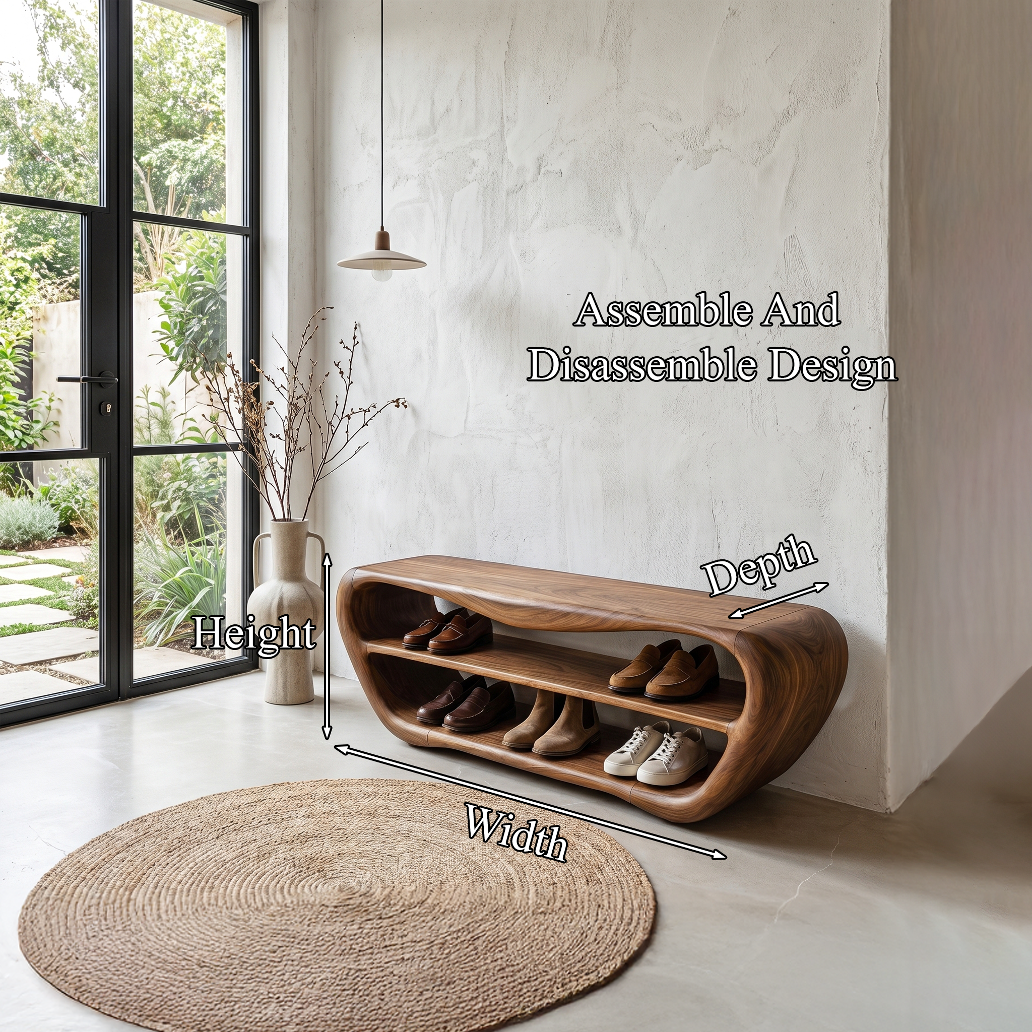 Handcrafted Shoe Bench With Open Storage For Entryway