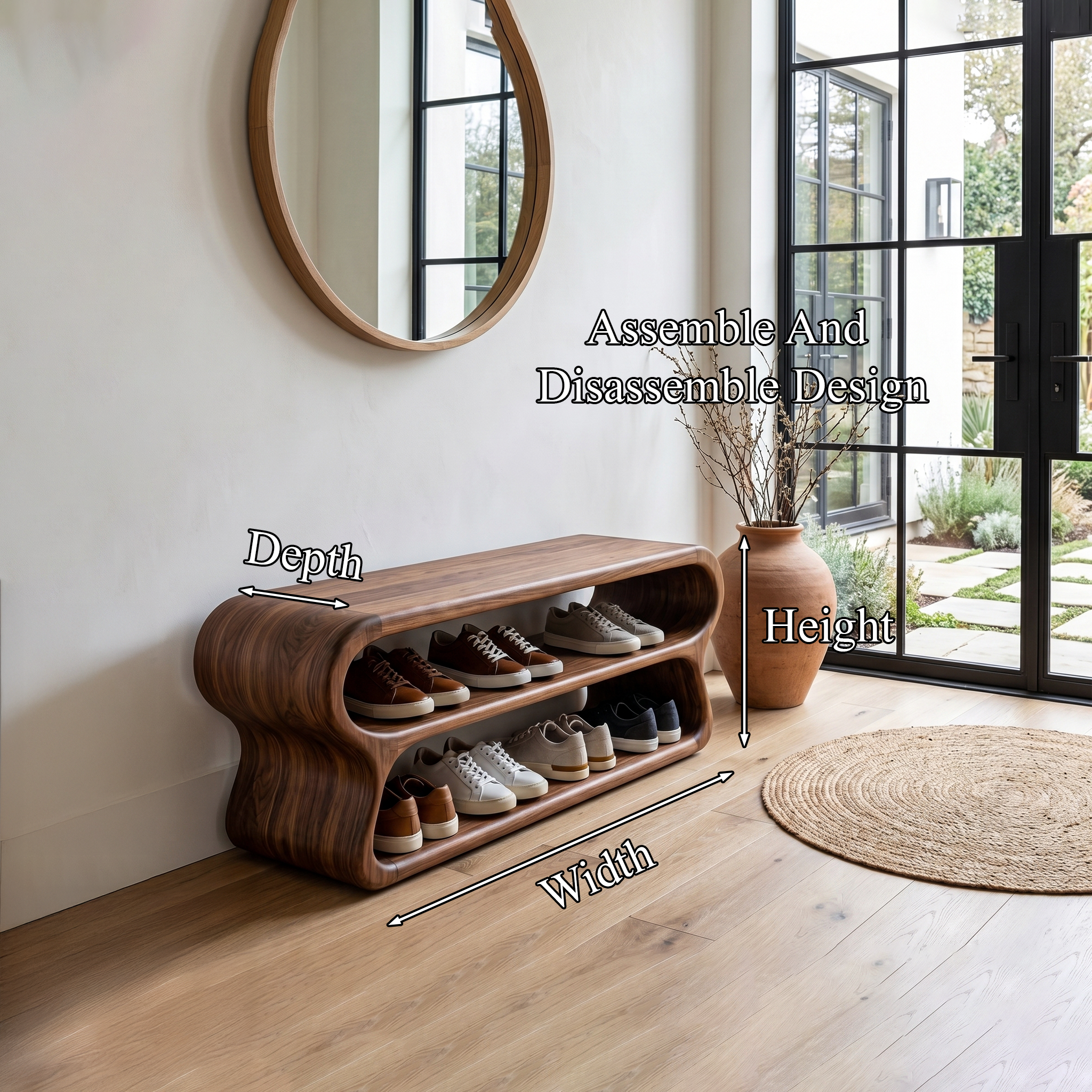 Contemporary Shoe Bench With Open Storage Compartments For Hallway