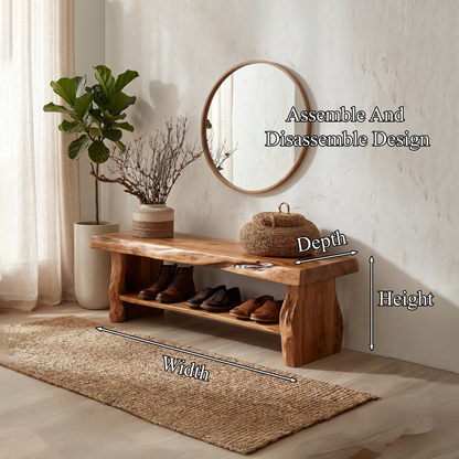 Rustic Shoe Bench Natural Wood Storage For Entryway