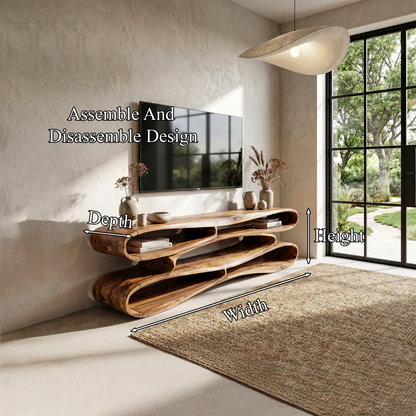 Sculptural Wood TV Cabinet Nature Inspired Entertainment Console For Living Room