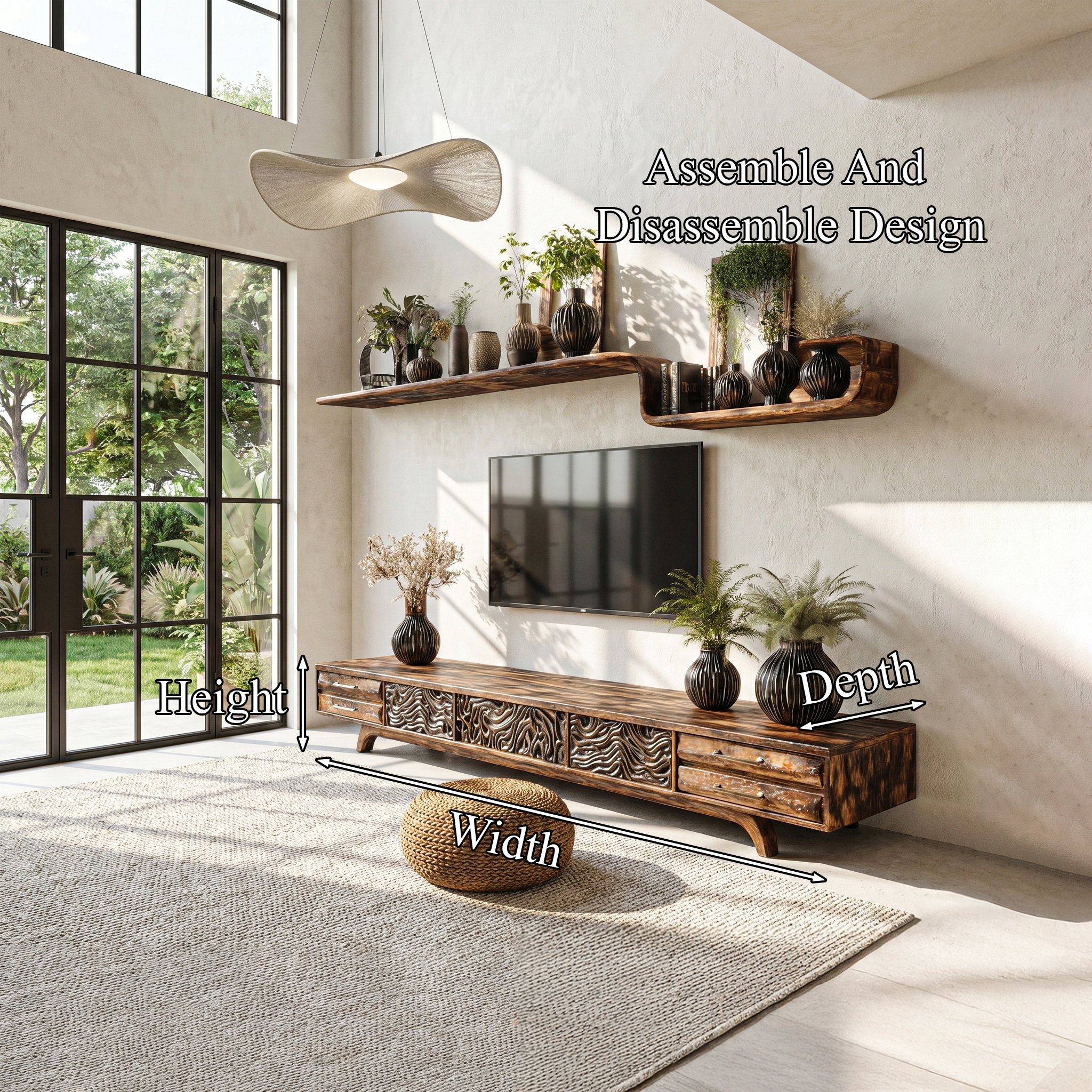 Rustic TV Cabinet Nature Inspired Media Console For Living Room