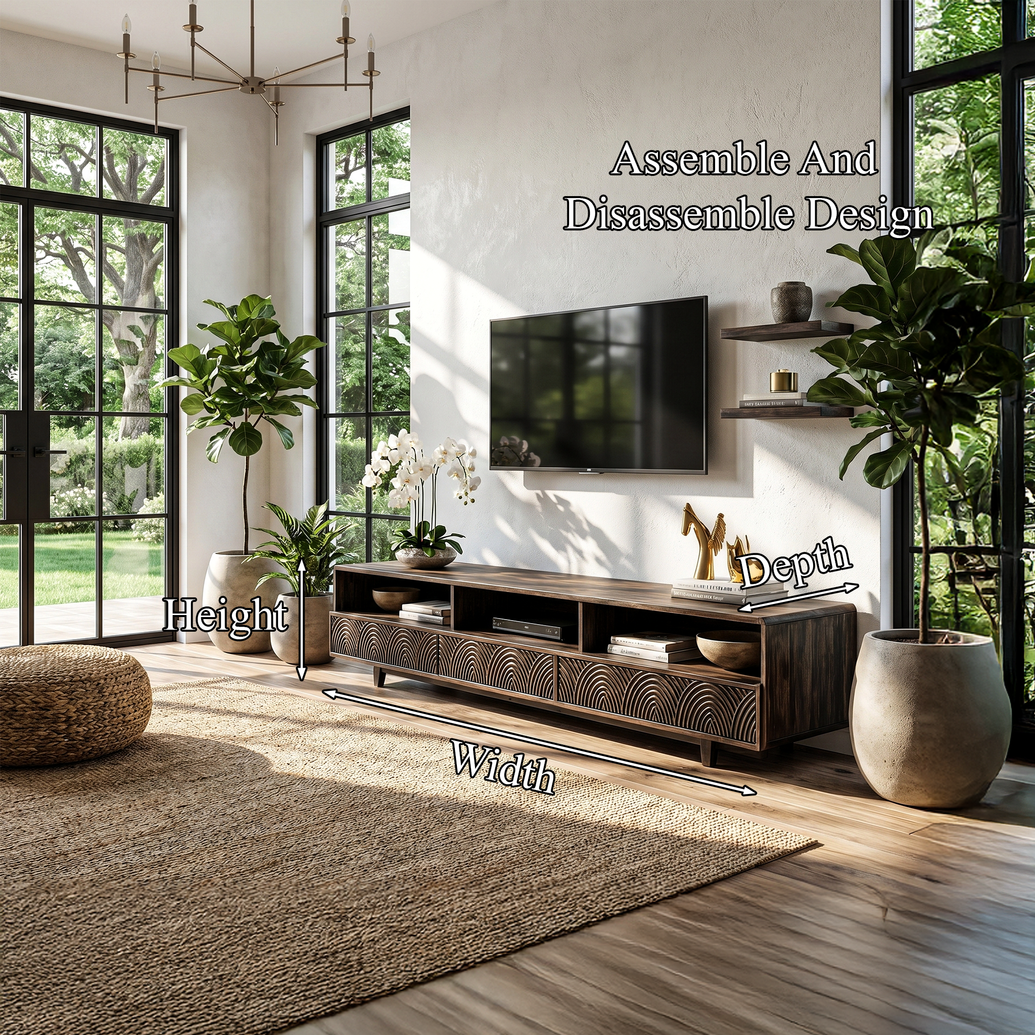 Rustic TV Cabinet Handcrafted Wood Storage Design For Living Room