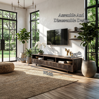Rustic TV Cabinet Handcrafted Wood Storage Design For Living Room