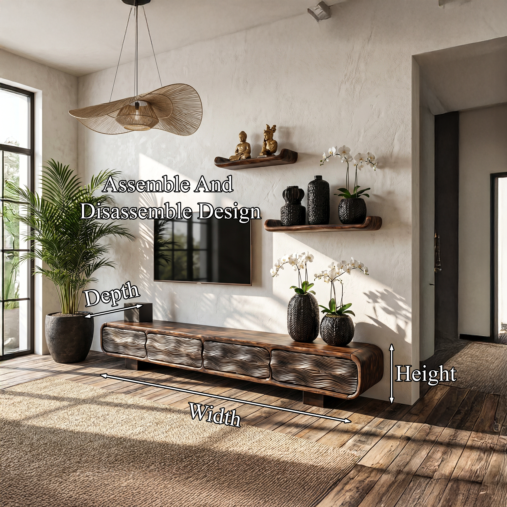 Rustic TV Cabinet Handcrafted Wood Storage Design For Living Room Entertainment Space