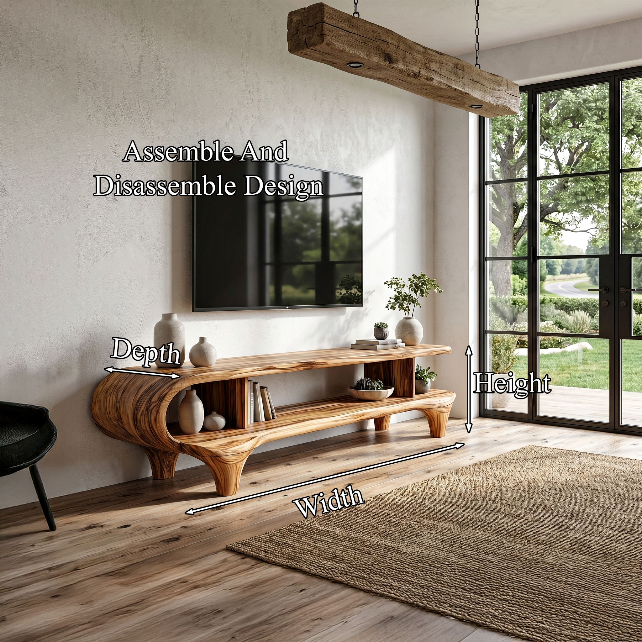 Contemporary TV Cabinet Organic Curved Framework For Living Room