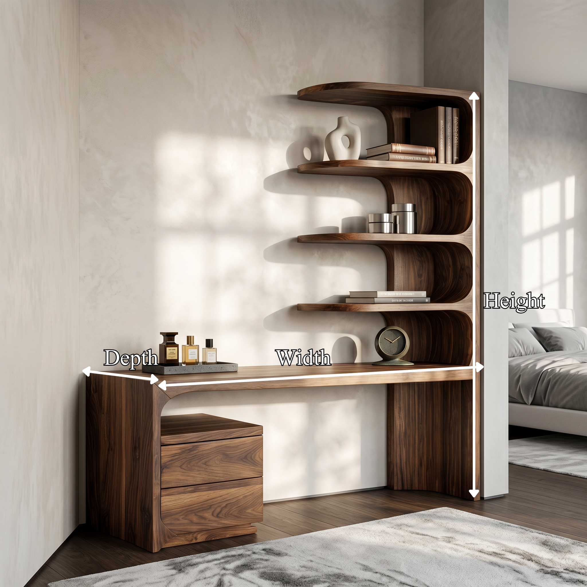 Scandinavian Writing Desk With Integrated Storage Hutch For Bedroom And Workspace