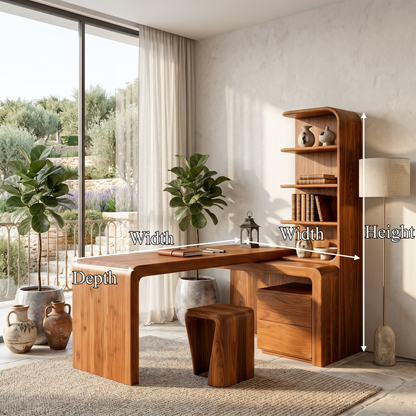 Modern Desk With Built In Bookshelf For Home Office And Workspace