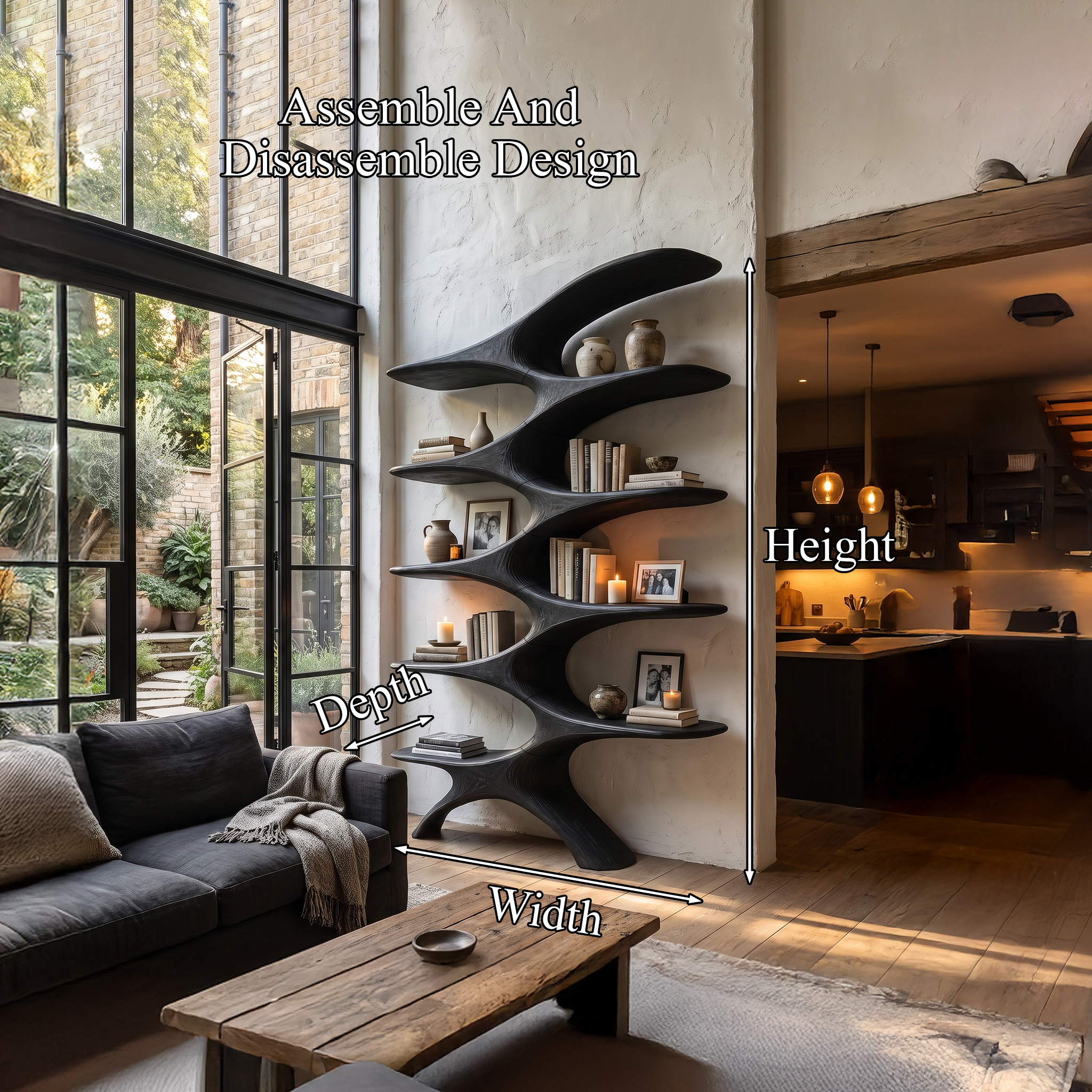 Sculptural Wall Bookcase With Organic Multi Tier Shelves For Living Room