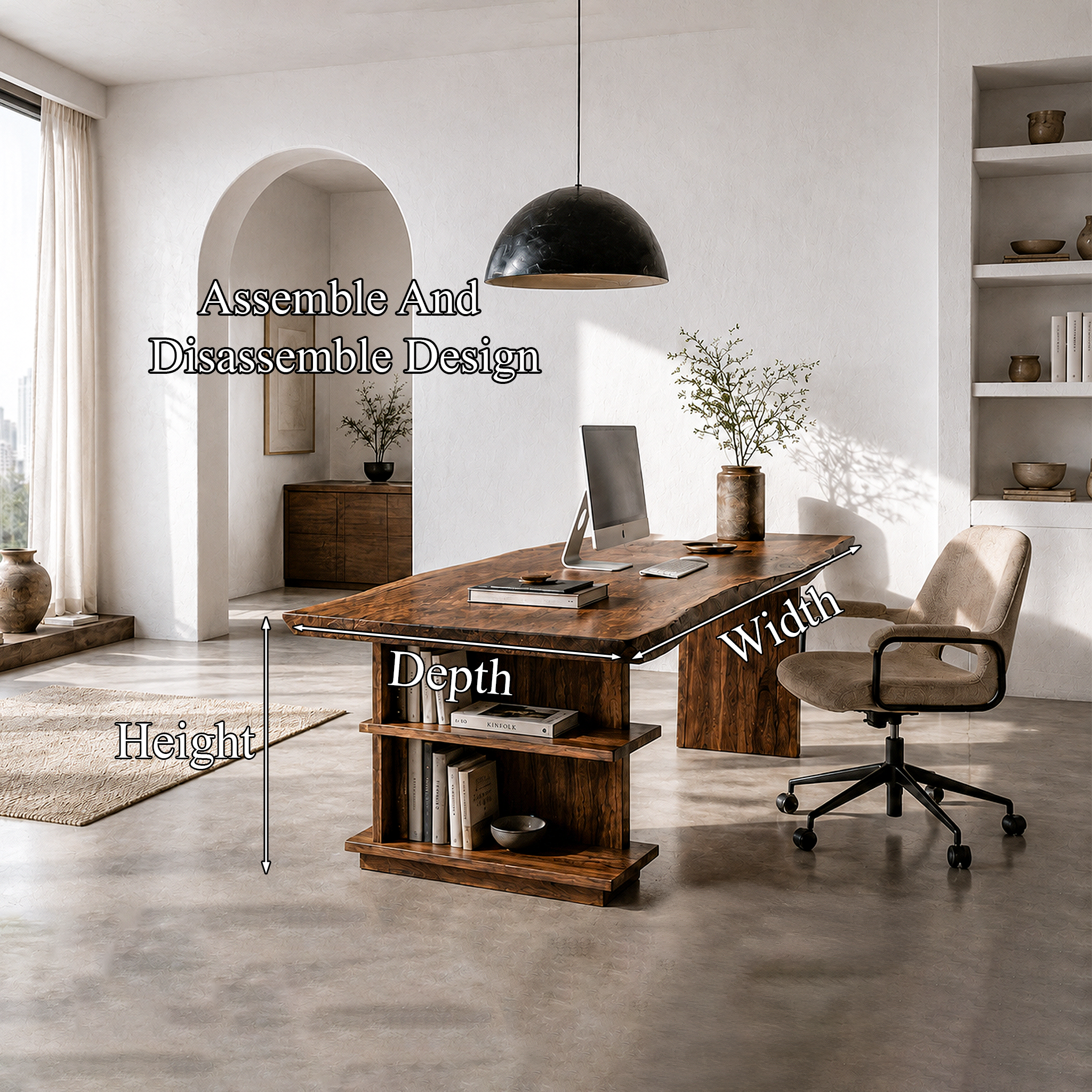 Rustic Executive Desk With Built In Bookshelf And Solid Wood Design For Home Office