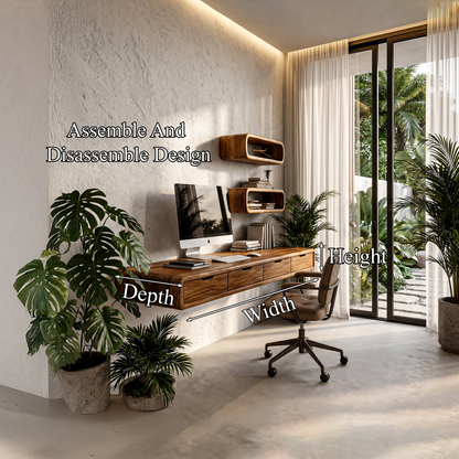 Modern Floating Desk With Built In Drawer Storage And Wall Mounted Shelves For Home Office And Workspace