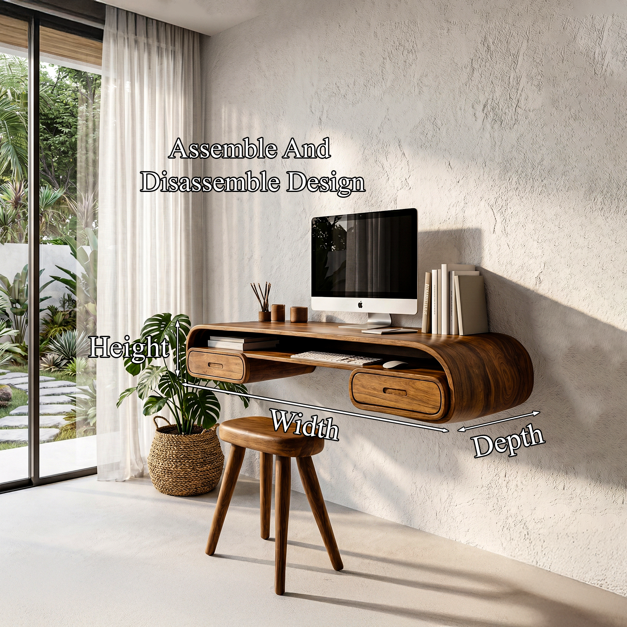 Minimalist Wall Mounted Desk With Built In Drawers For Home Office