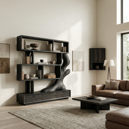 Contemporary Wooden Bookcase With Storage For Living Room