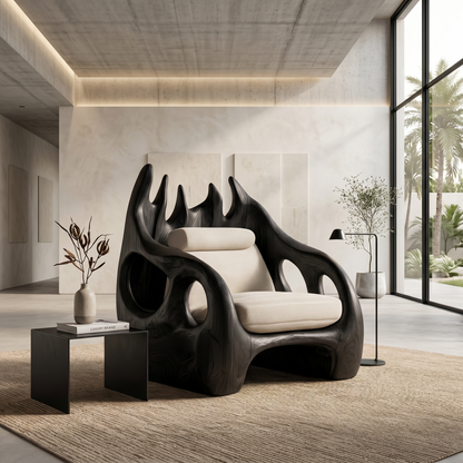 Nature Inspired Armchair With Handcrafted Wooden Structure For Living Room