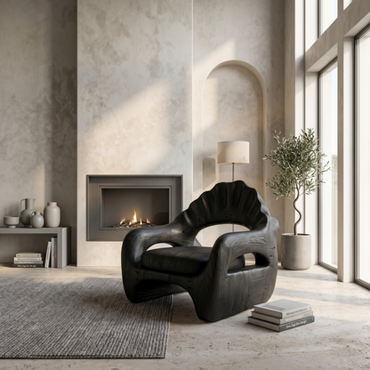 Sculptural Lounge Chair With Handcrafted Wooden Structure For Living Room