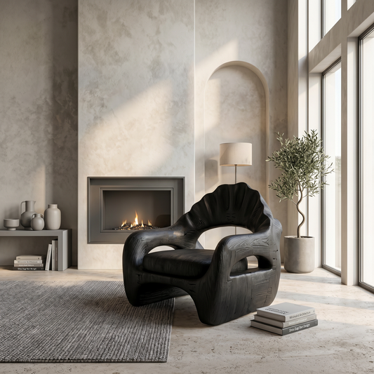 Sculptural Lounge Chair With Handcrafted Wooden Structure For Living Room