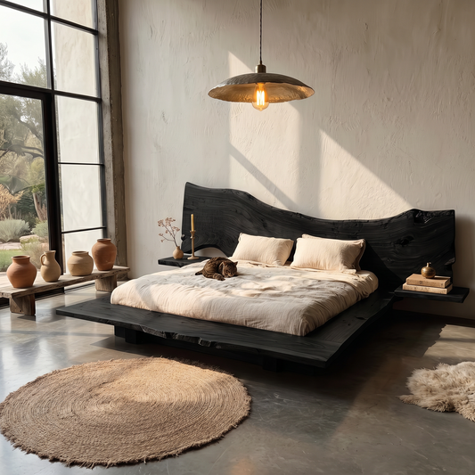 Minimalist Bed Frame With Organic Edge Headboard For Bedroom
