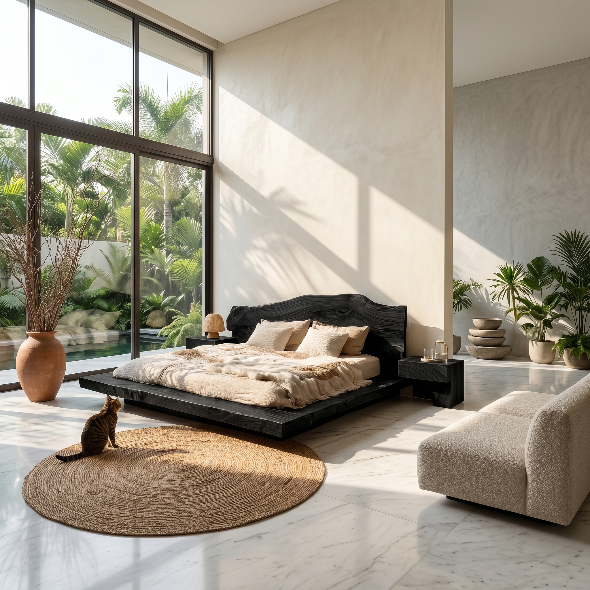 Minimalist Bed Frame With Organic Edge Headboard For Bedroom
