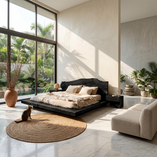 Minimalist Bed Frame With Organic Edge Headboard For Bedroom