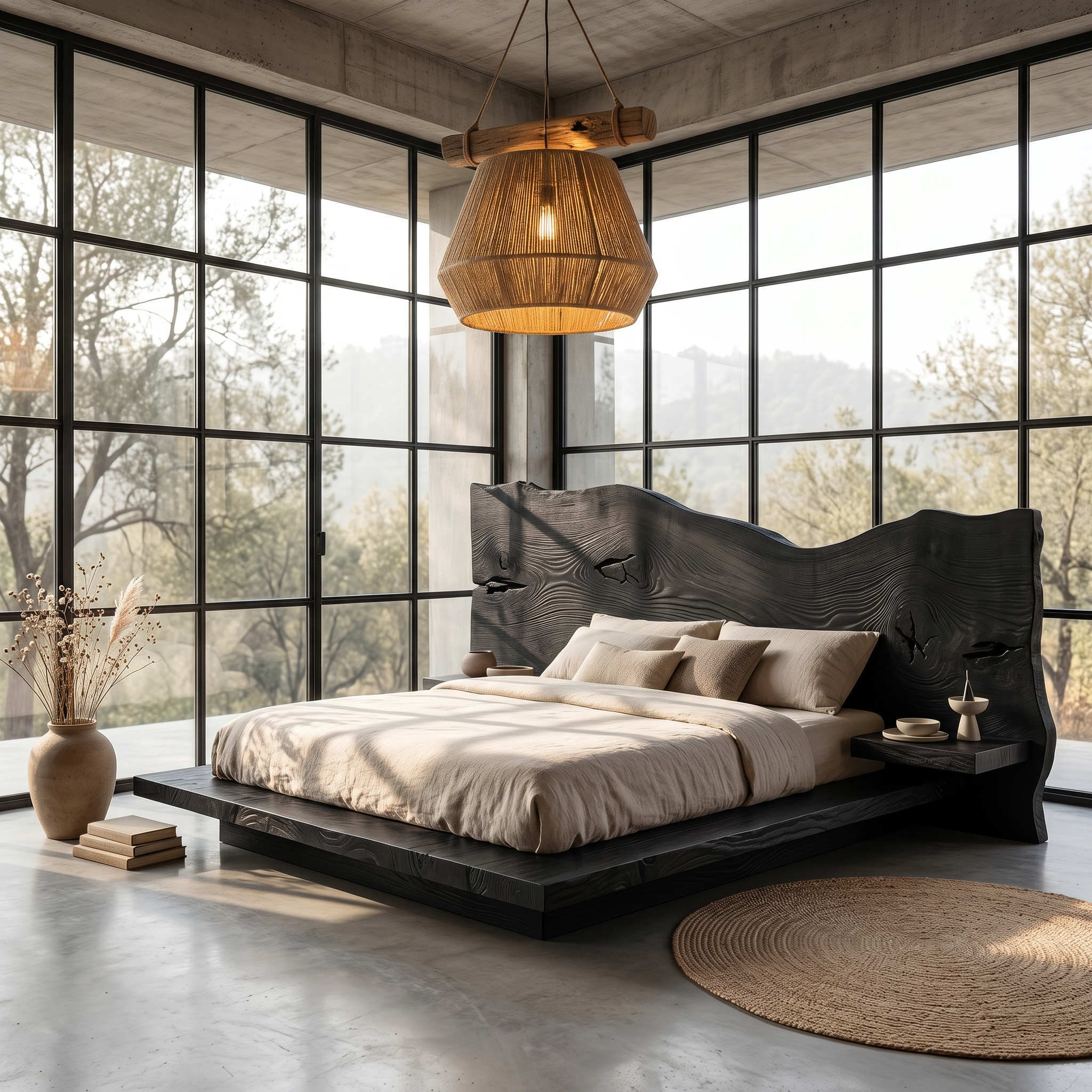 Modern Solid Wood Bed Frame With Floating Platform Design For Bedroom