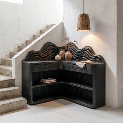 Scandinavian Wave Top Corner Bookshelf With Multi Tier Open Shelves For Living Room And Bedroom