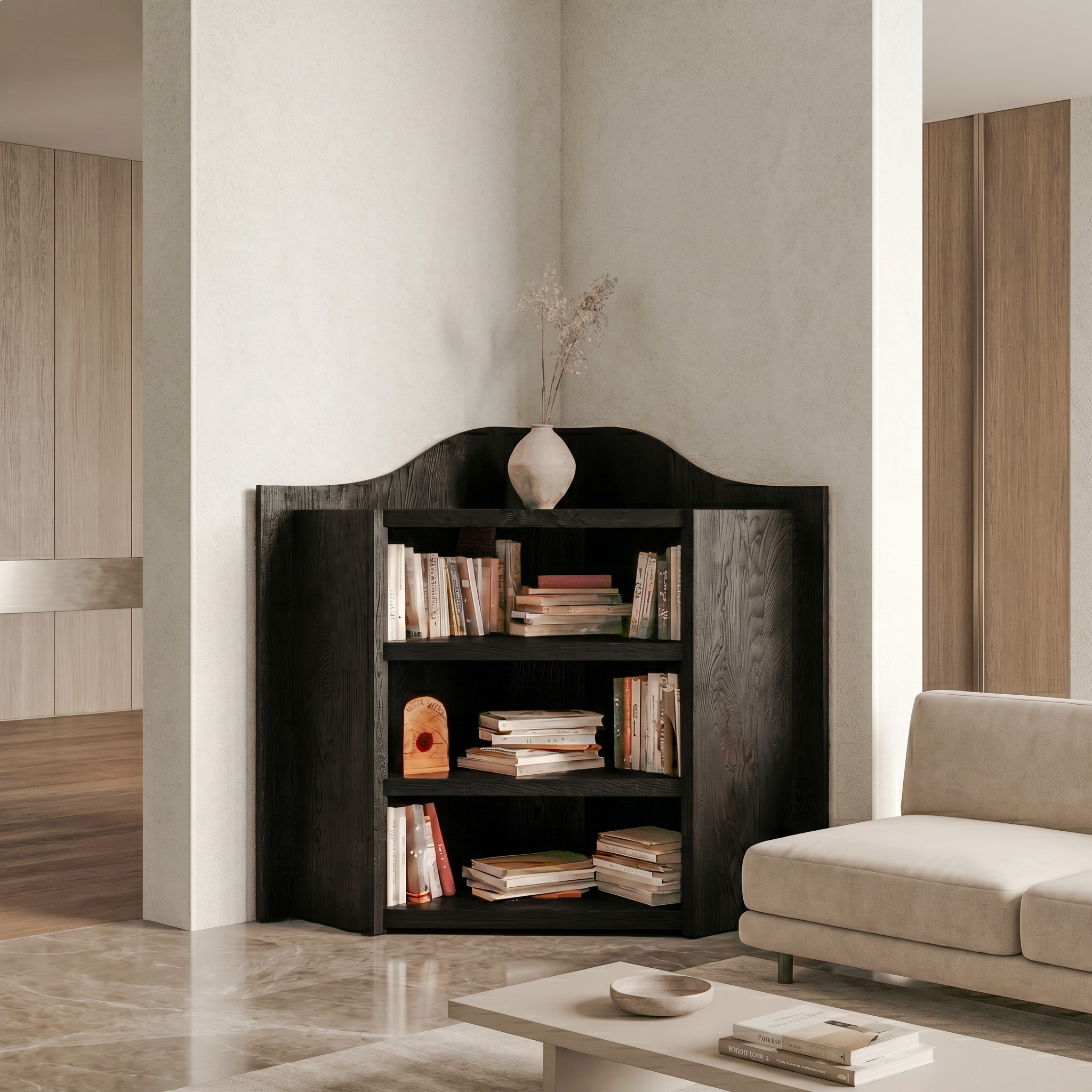 Natural Wooden Bookshelf With Open Shelves And Simple Storage Design For Living Room And Bedroom
