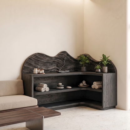 Contemporary Corner Bookcase With Sculptural Wooden Shelves For Living Room