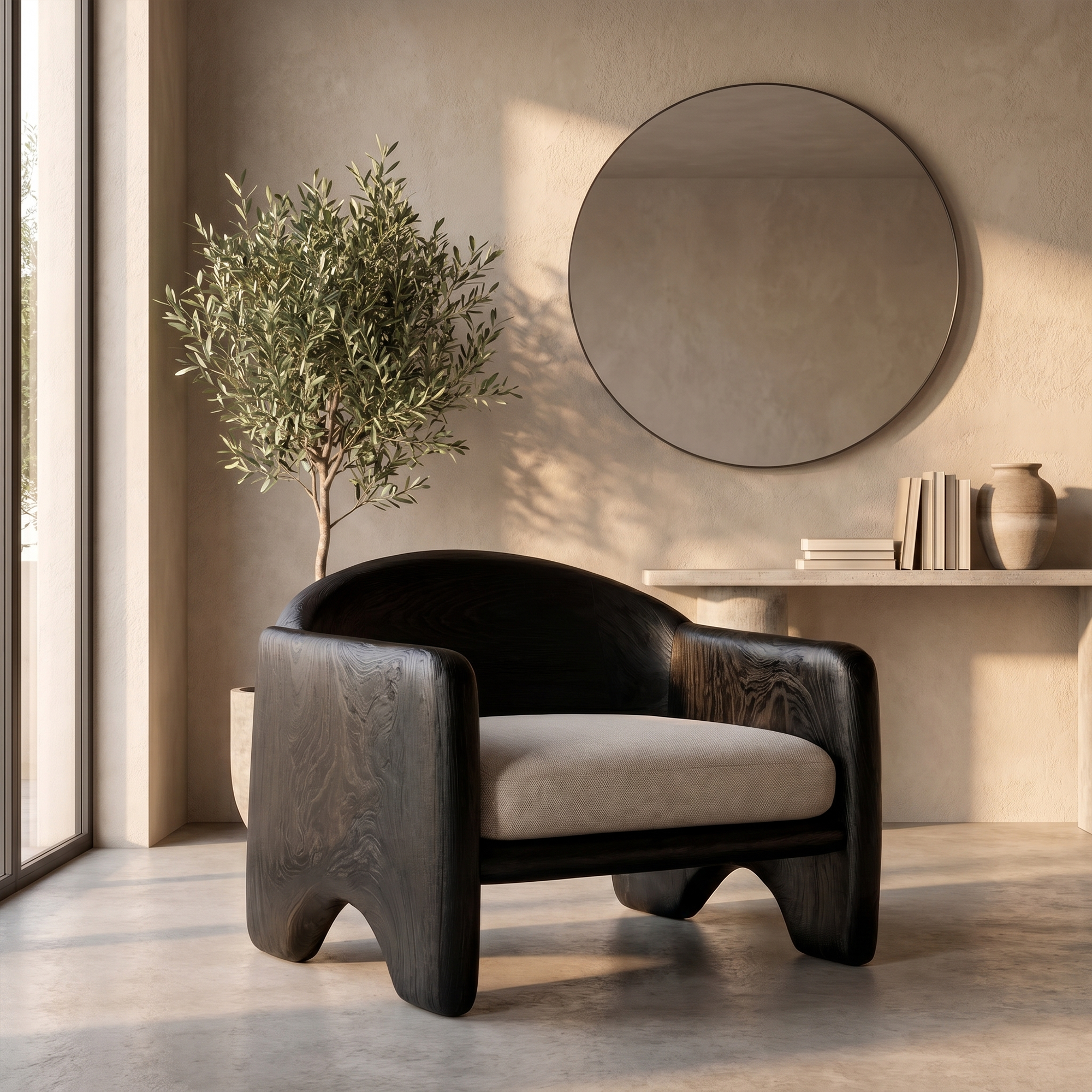Rustic Armchair Sculptural Solid Wood Design For Living Room
