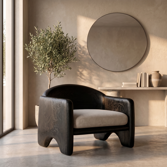 Rustic Armchair Sculptural Solid Wood Design For Living Room